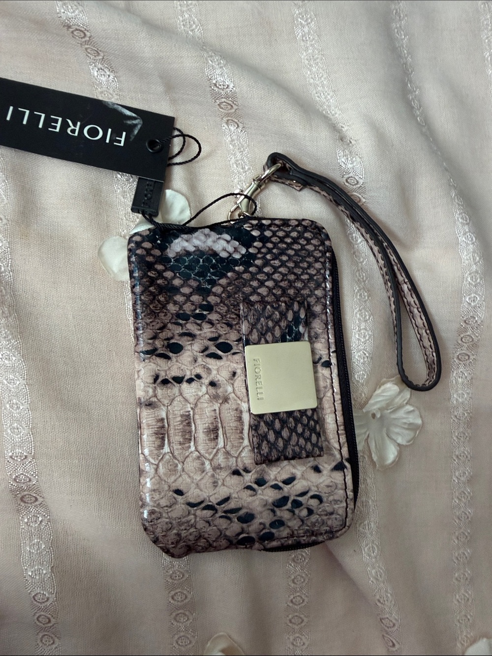 Beige Snake-Print Wristlet Phone Case